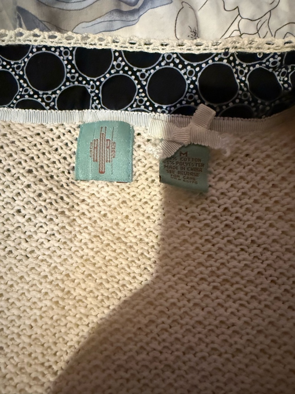 Anthropologie Cream Knit Short-Sleeve Cardigan with Navy Trim - Picture 3 of 3